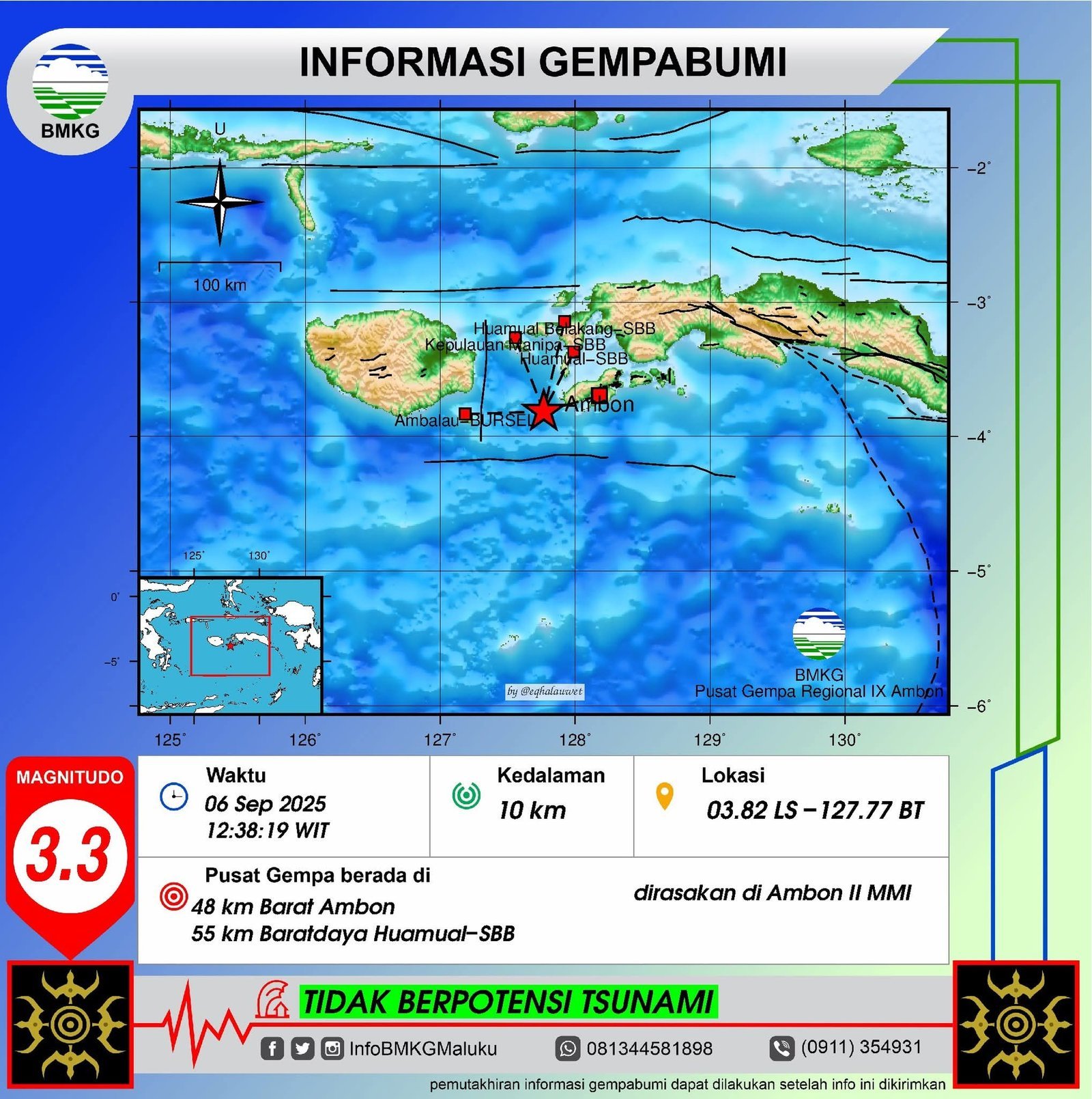 Gempa Magnitudo 3,3 Guncang Barat Ambon, BMKG Ingatkan Warga Tetap Tenang