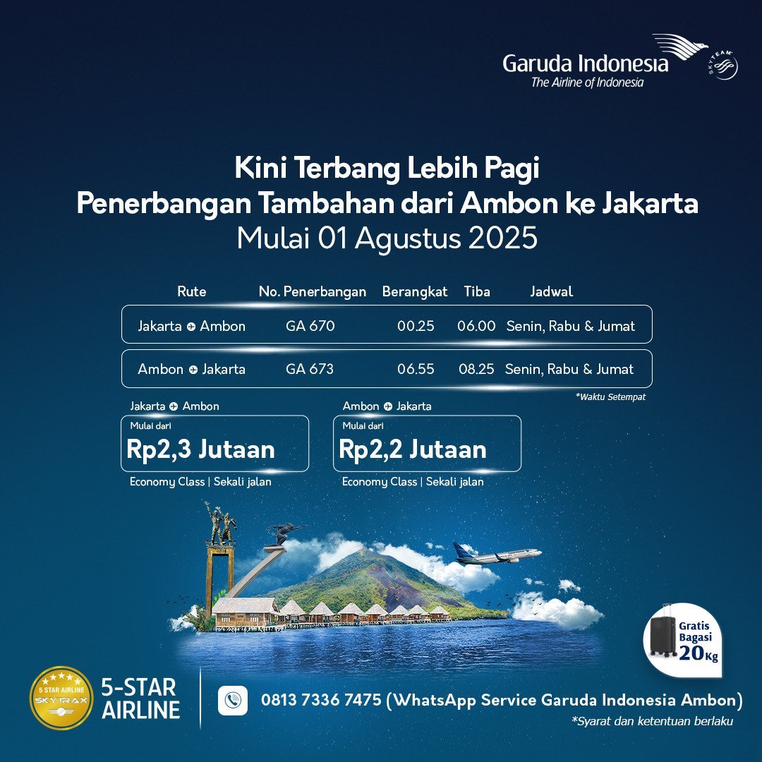 Optimalkan Pelayanan Garuda Tambah Rute Penerbangan Ambon-Jakarta