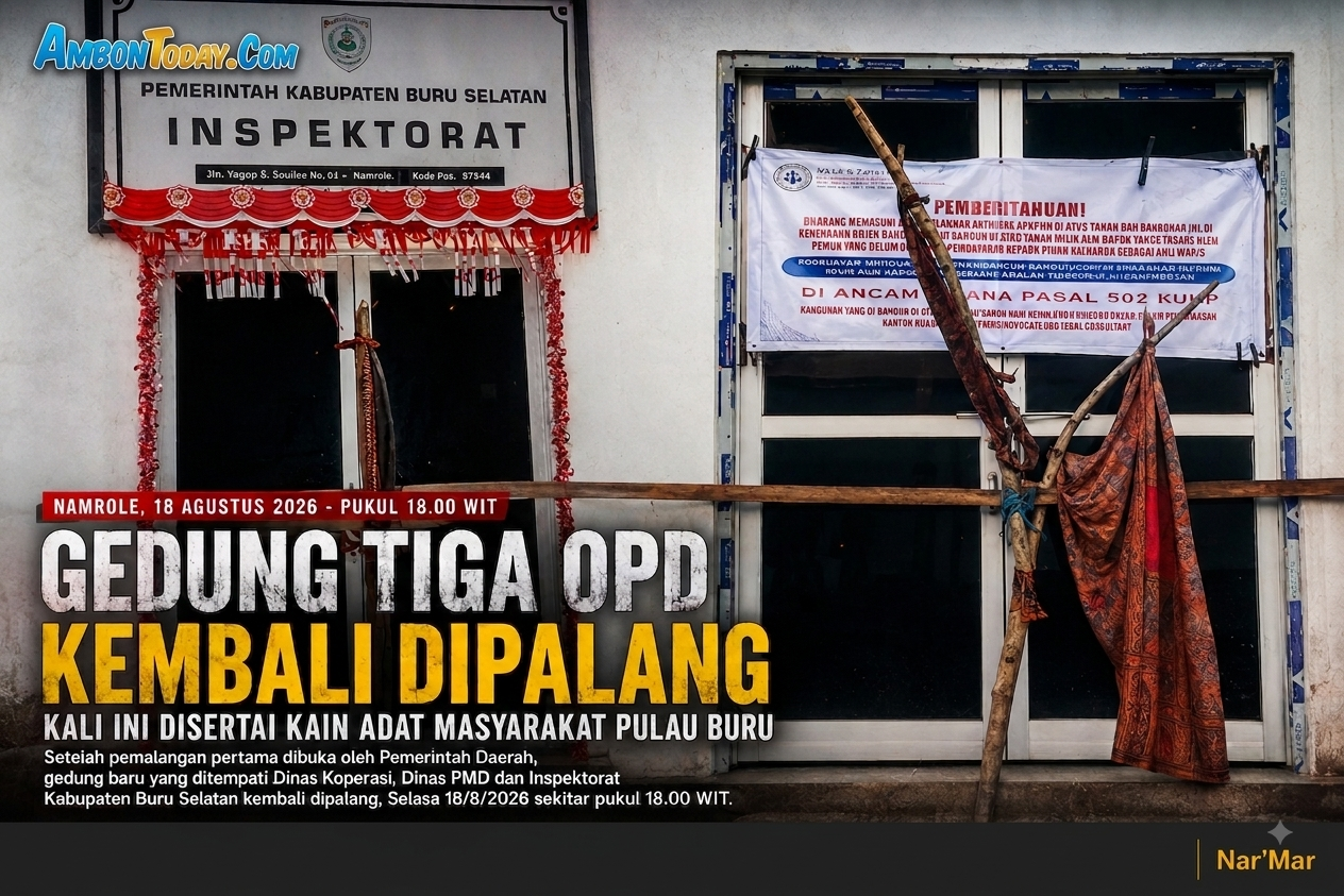 Gedung Tiga OPD Pemkab Bursel Kembali Dipalang, Kali Ini Disertai Kain Adat Masyarakat Pulau Buru