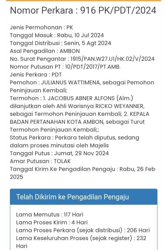 Evans Alfons: Ahli Waris Sah Jozias Alfons, Pemilik 20 Dusun Dati Negeri Urimessing, Diperkuat dengan PK 916/2024