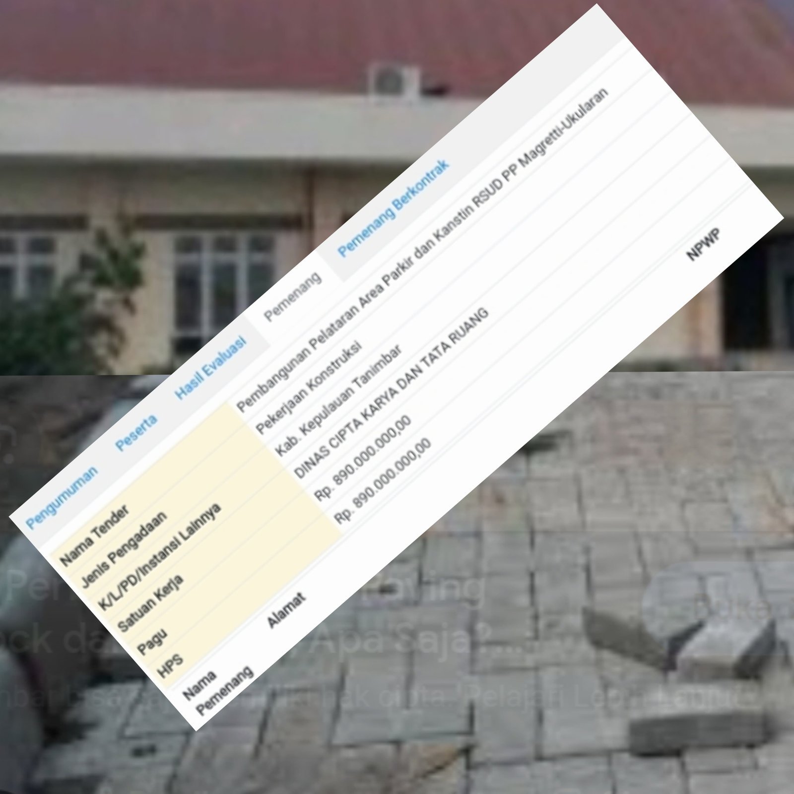 Gacor !!! Raup Keuntungan Atas Proyek Pembangunan Pelataran Area Parkir Dan Kanstin RSUD PP Magreti-Ukurlaran, Dinas Cipta Karya KKT Luar Biasa.