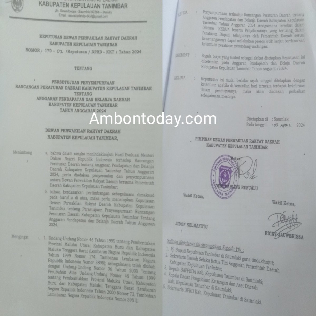 Badan Kehormatan DPRD Kepulauan Tanimbar Diminta Adili Ketua Dan Waket 2