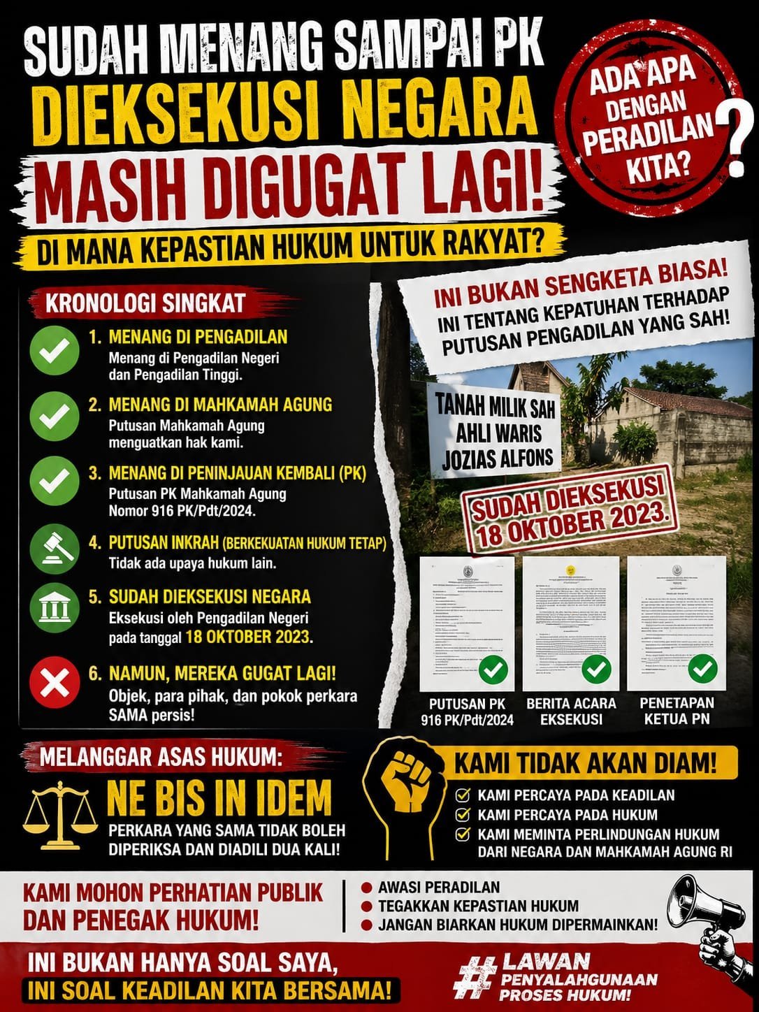 Praktek Hukum dan Sistem Peradilan Indonesia Berubah.? Putusan Inkrah MA yang Sudah Dieksekusi Digugat Kembali