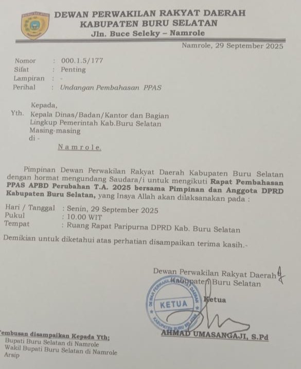 DPRD BurseL Gelar Pembahasan PPAS APBD Perubahan 2025